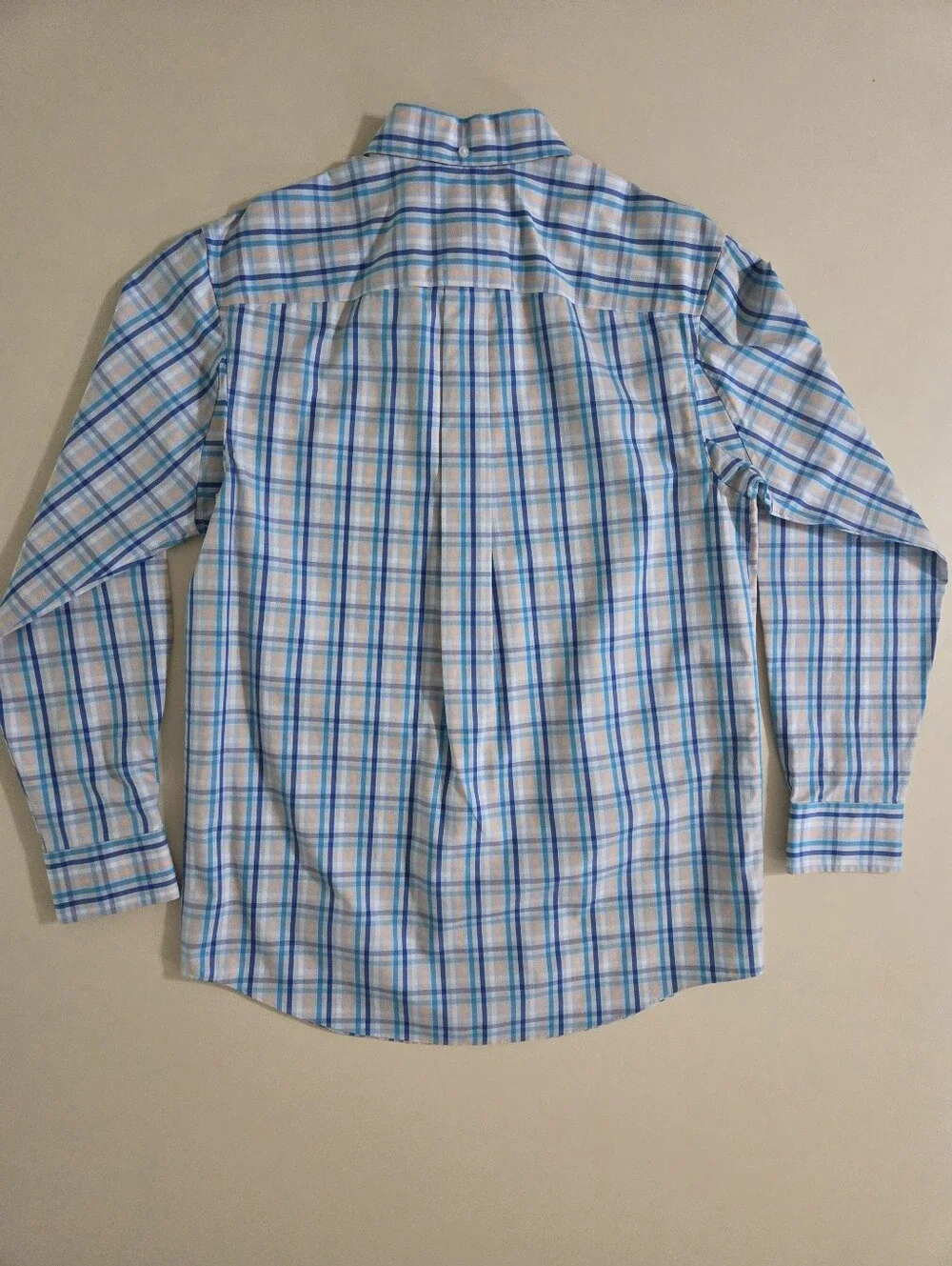 Duluth Trading Co. Men's Blue Plaid Wrinklefighter Relaxed Fit Long Sleeve Shirt